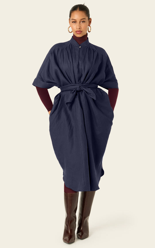 The Multiwear Shirt Dress - Night Sea Linen Petite