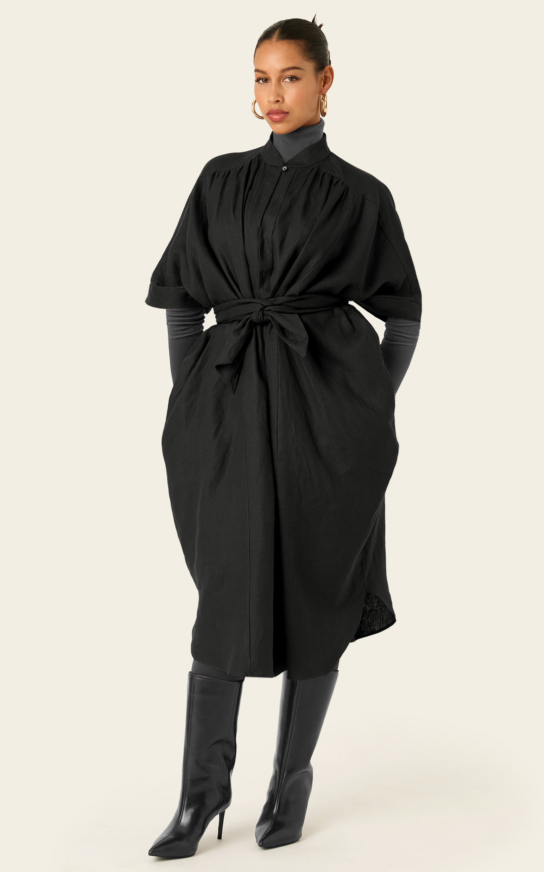 The Mulitwear Shirt Dress Black Linen Petite