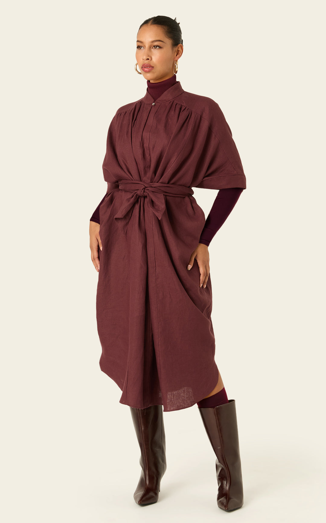 The Multiwear Shirt Dress Port Cacao Linen Midi