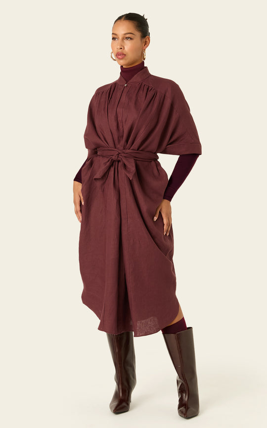 The Multiwear Shirt Dress Port Cacao Linen Midi