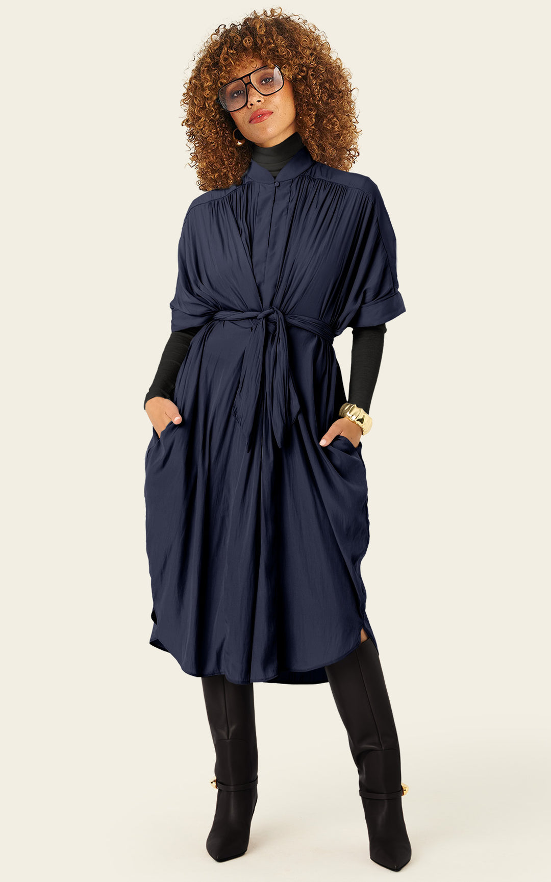 The Multiwear Shirt Dress - Night Sea, Midi