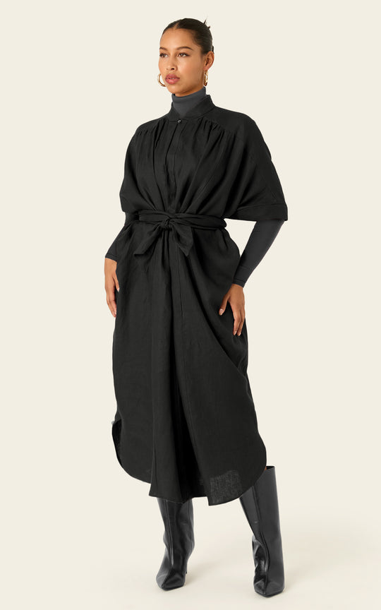 The Mulitwear Shirt Dress Black Linen Grande