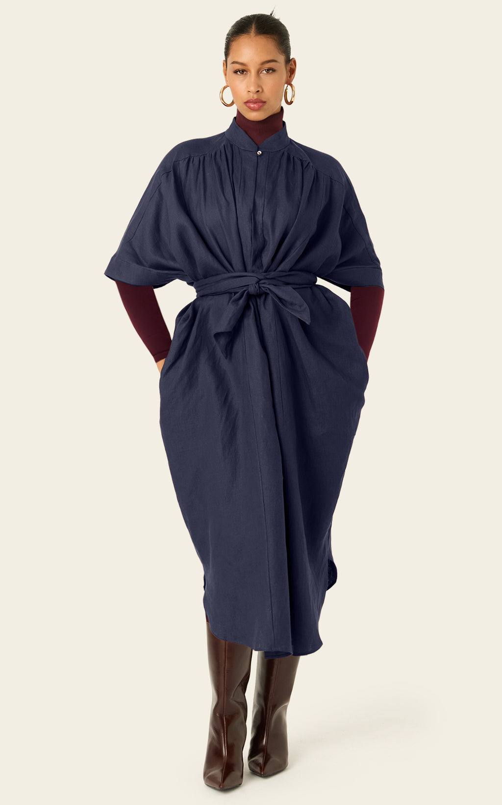 The Multiwear Shirt Dress - Night Sea Linen Grande