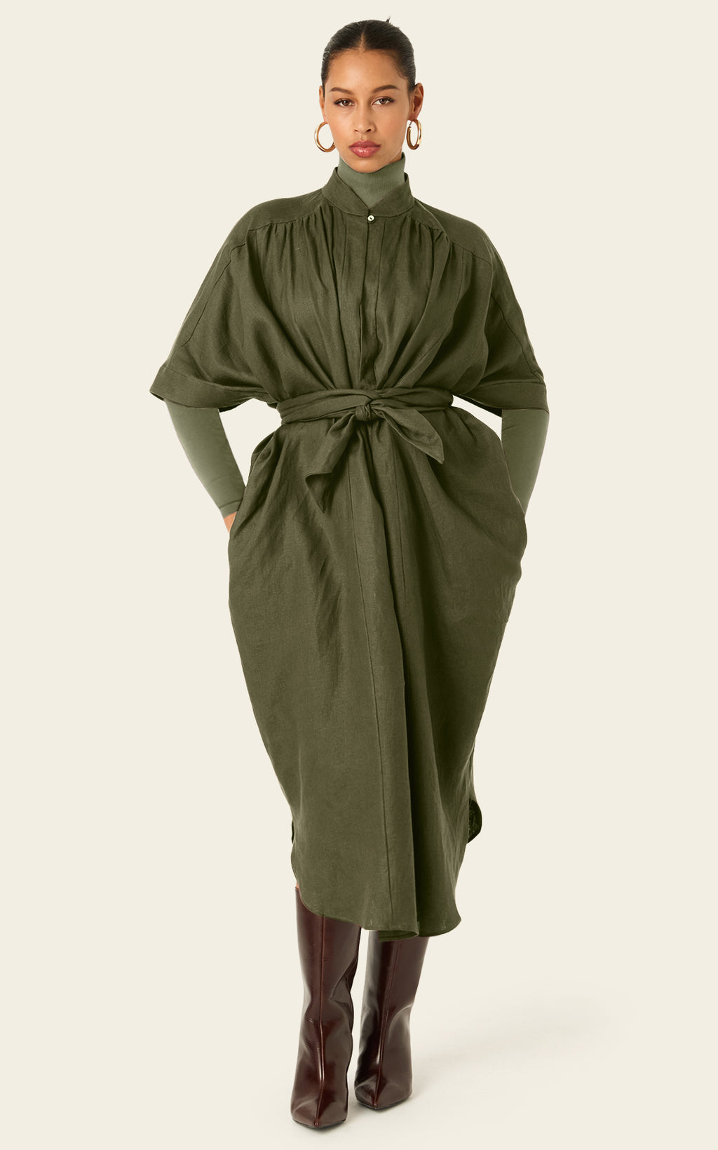 The Multiwear Shirt Dress - Oliva Verte Linen, Grande