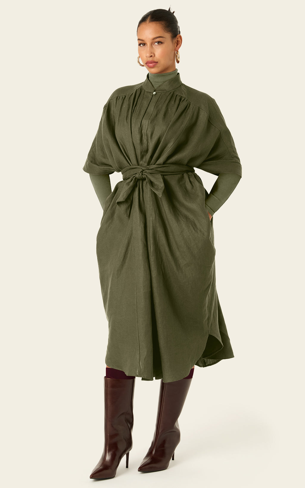 The Multiwear Shirt Dress - Oliva Verte Linen, Midi