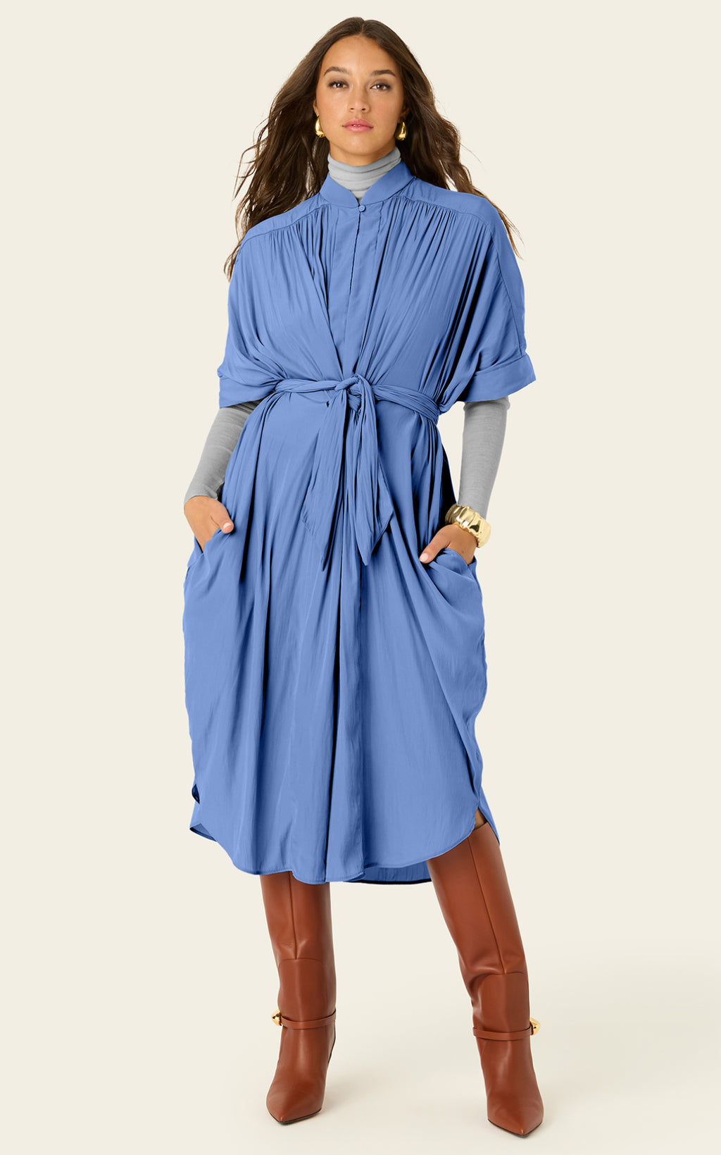 The Multiwear Shirt Dress - Cornflower, Midi
