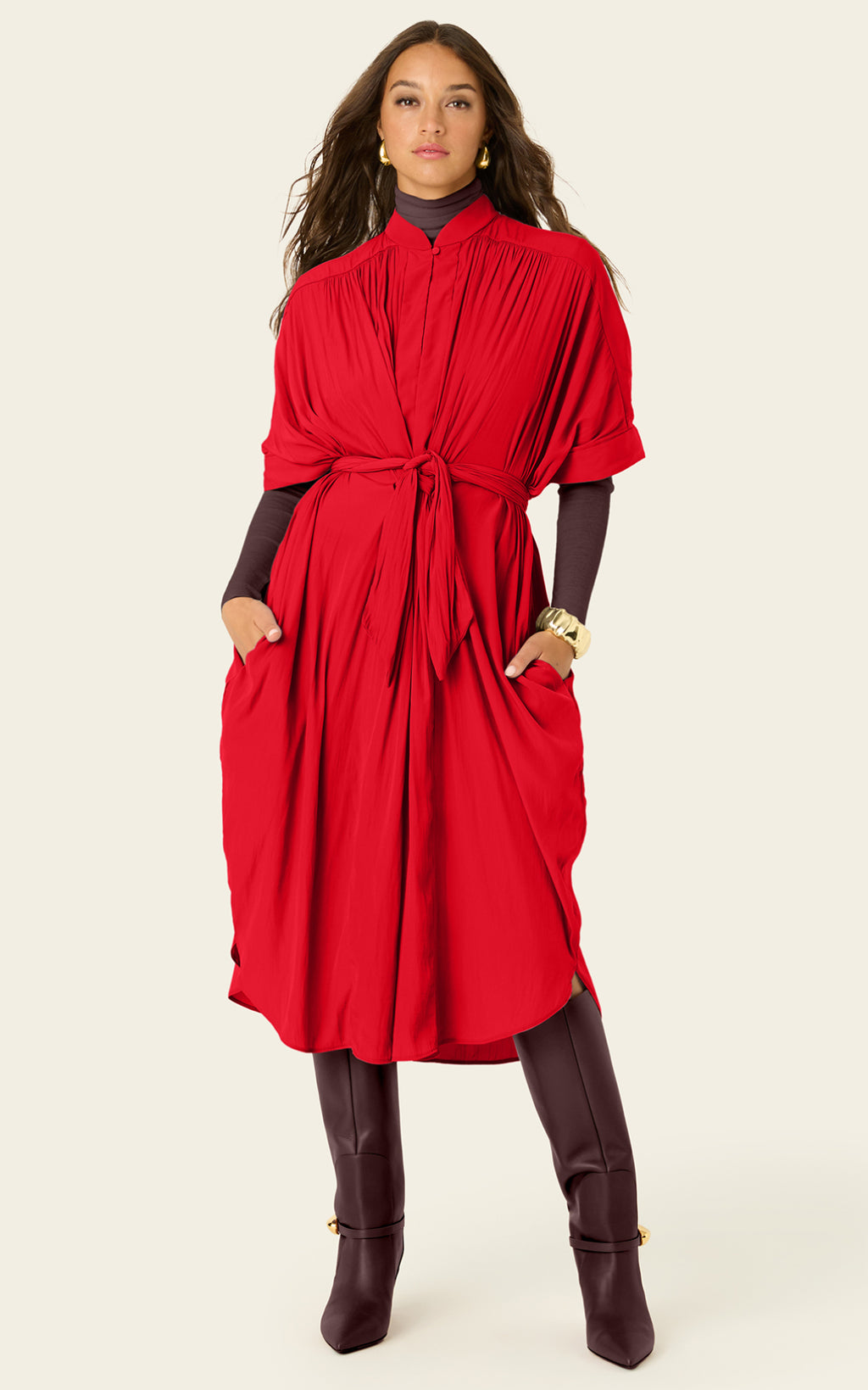 The Multiwear Shirt Dress - Rouge Délice, Midi
