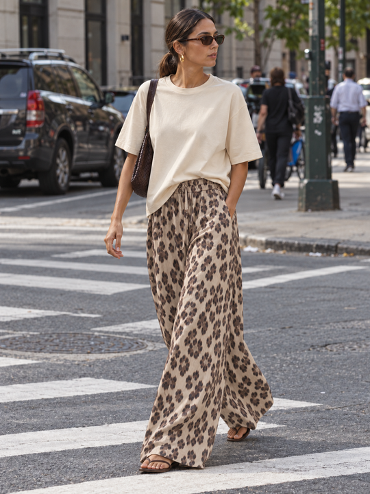 The Luxe Palazzo Pant - Snow Leopard