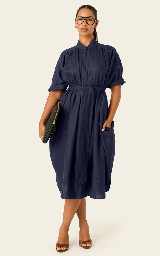 The Multiwear Shirt Dress - Night Sea Linen Petite