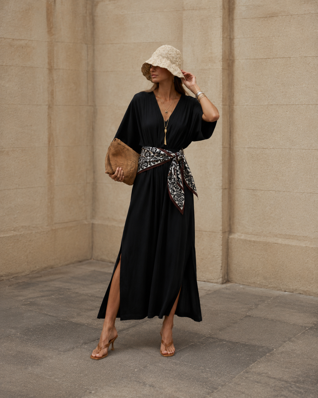 The Luxe Luna Maxi Kaftan - Black