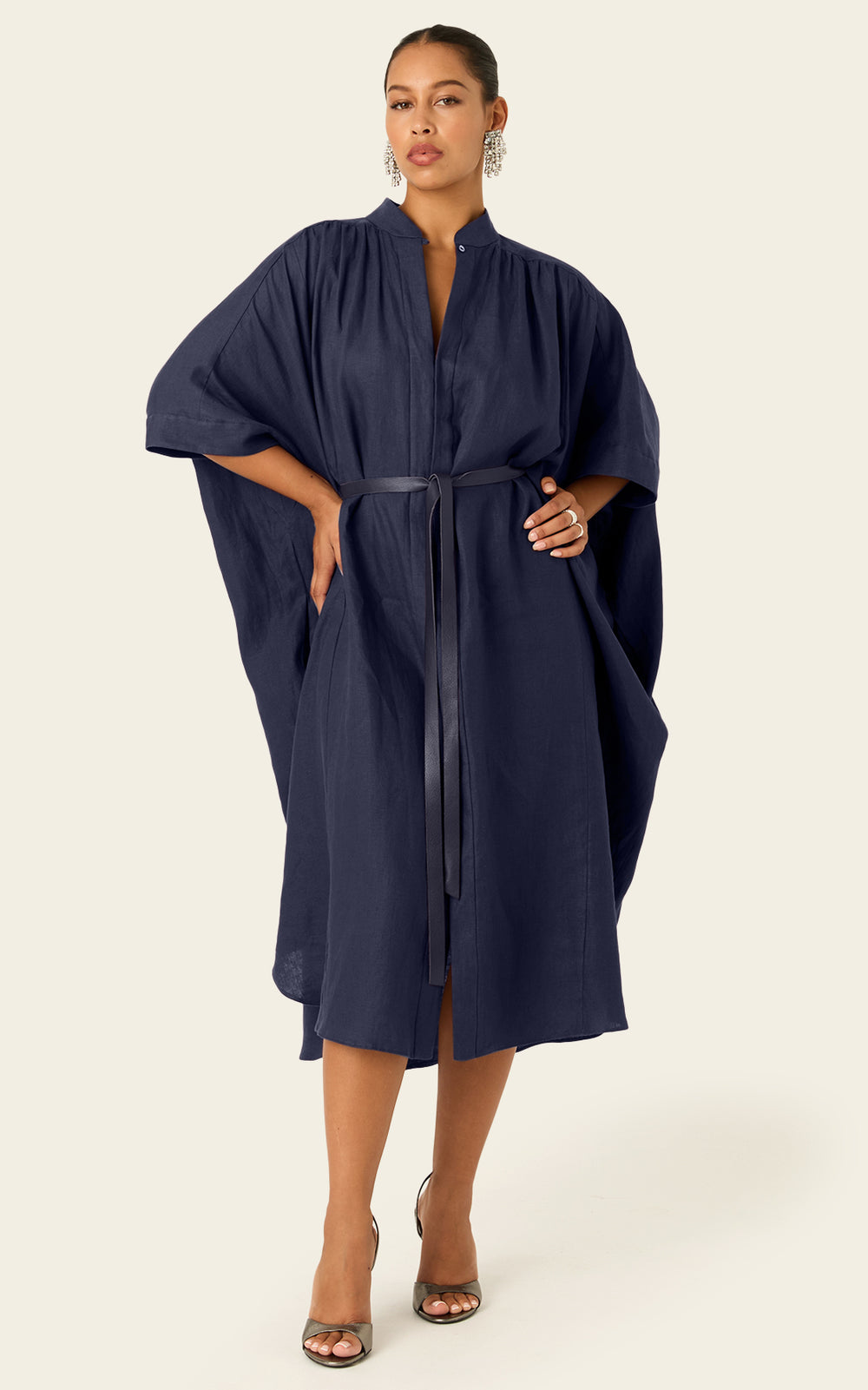The Multiwear Shirt Dress - Night Sea Linen Midi