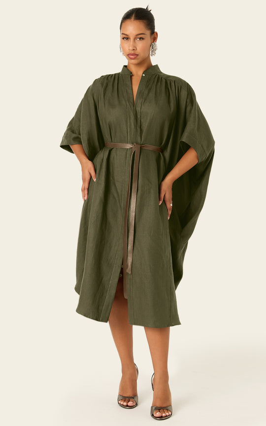 The Multiwear Shirt Dress - Oliva Verte Linen, Midi