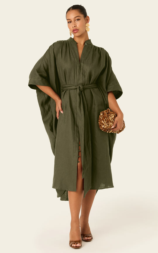 The Multiwear Shirt Dress - Oliva Verte Linen, Midi
