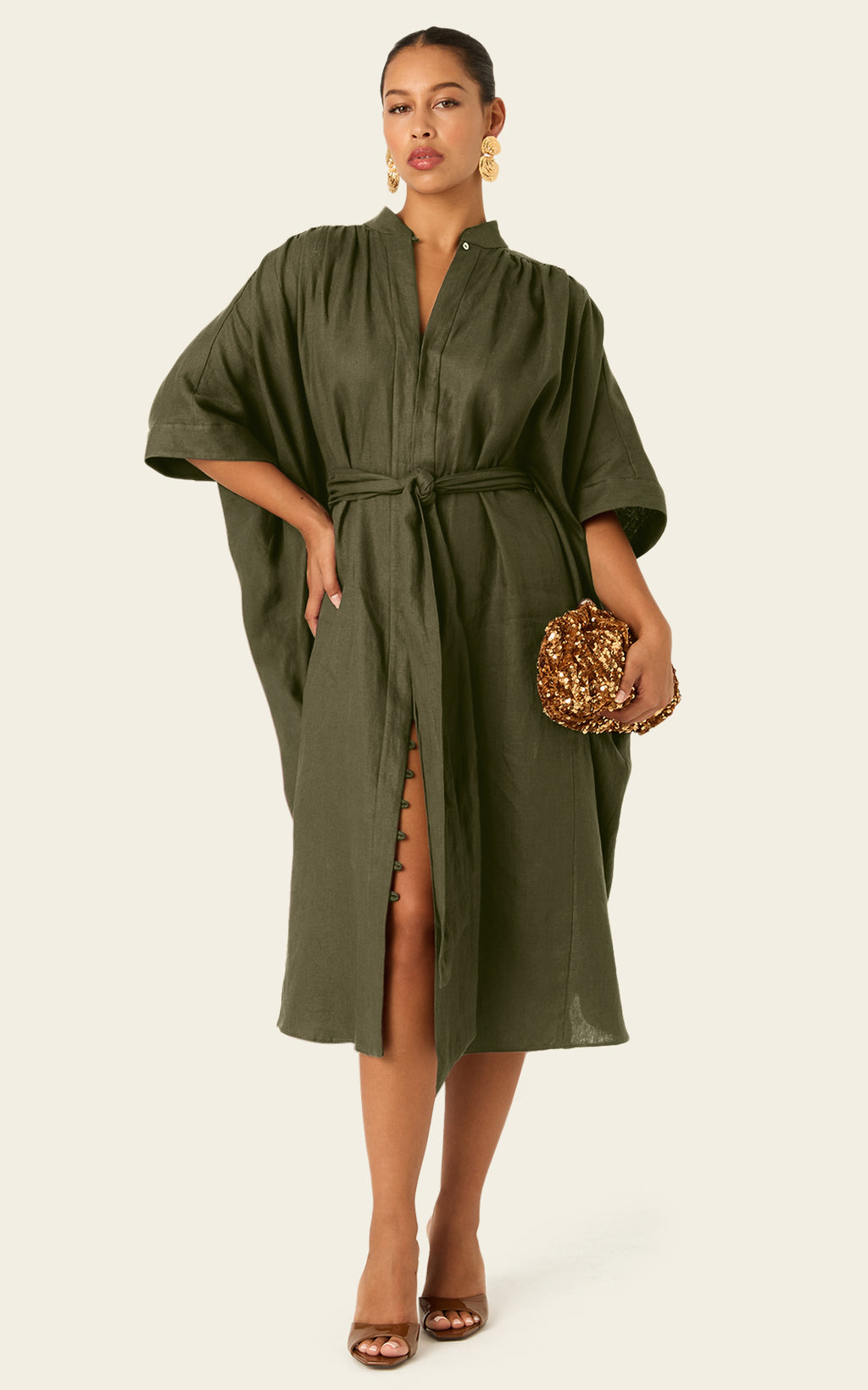 The Multiwear Shirt Dress - Oliva Verte Linen, Petite
