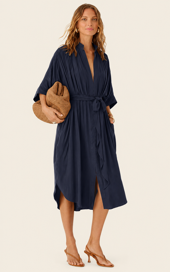 The Multiwear Shirt Dress - Night Sea, Midi
