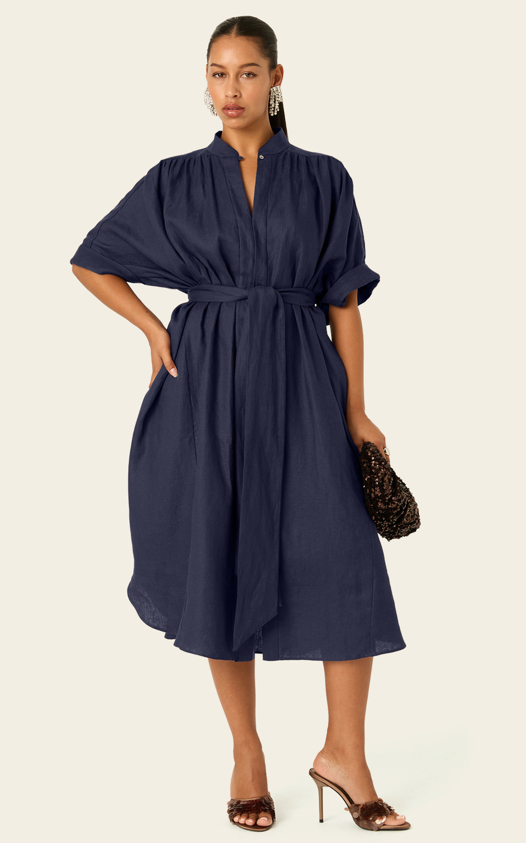 The Multiwear Shirt Dress - Night Sea Linen Midi