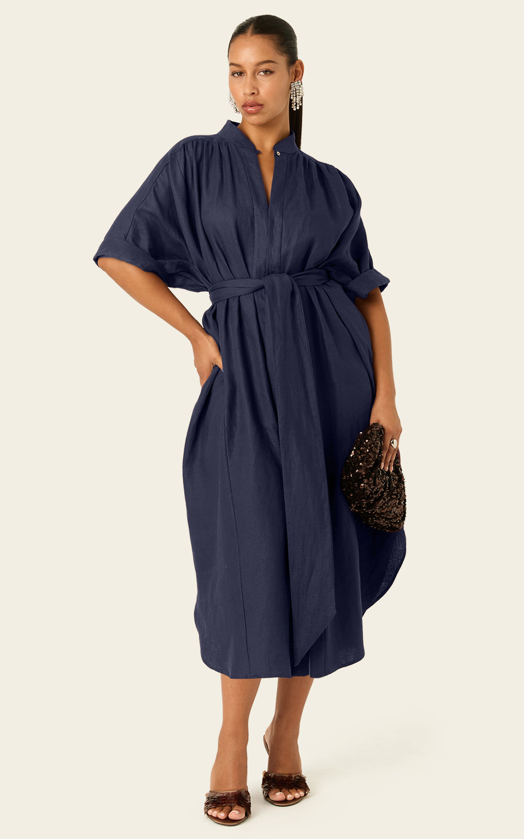 The Multiwear Shirt Dress - Night Sea Linen Grande