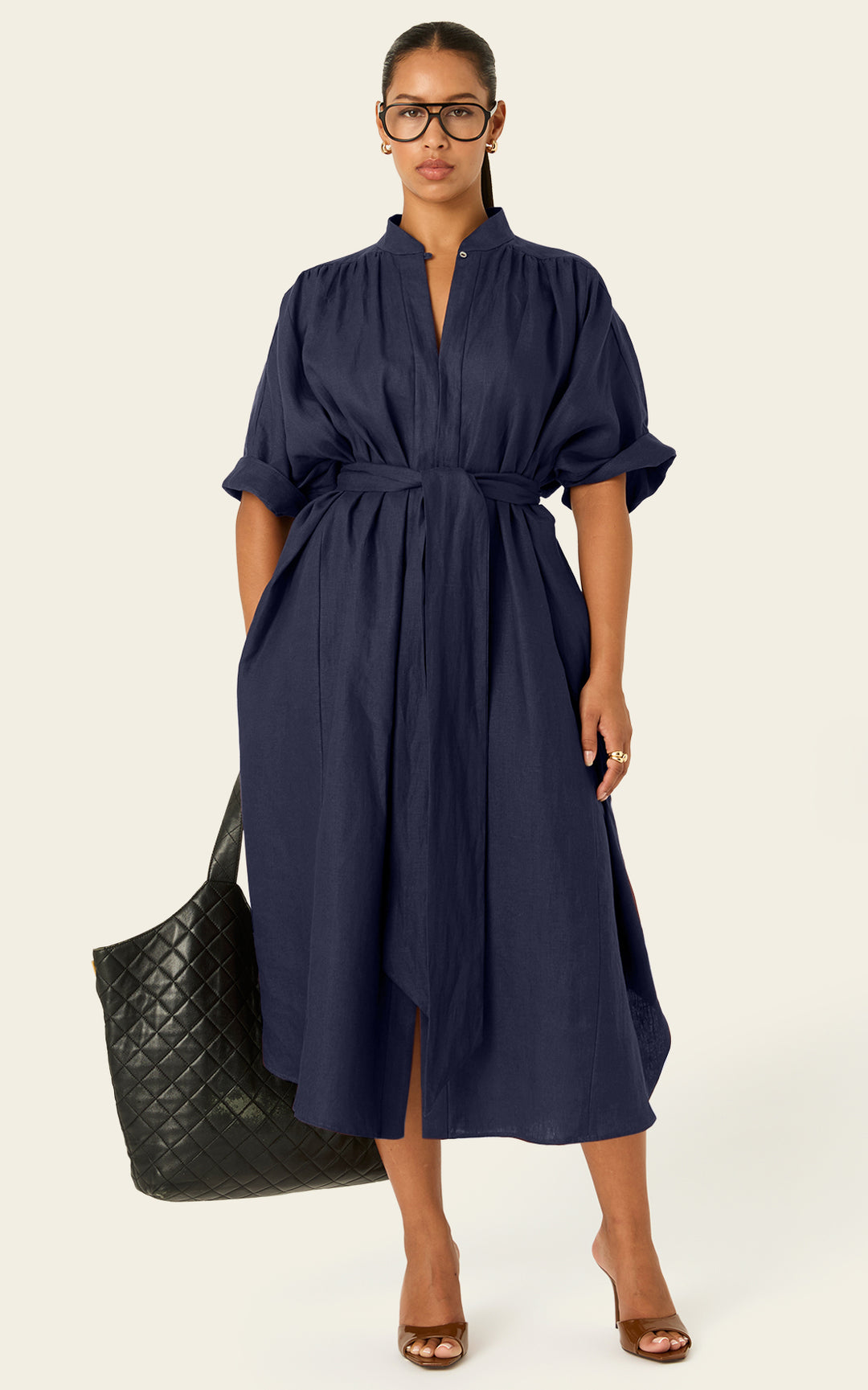 The Multiwear Shirt Dress - Night Sea Linen Grande