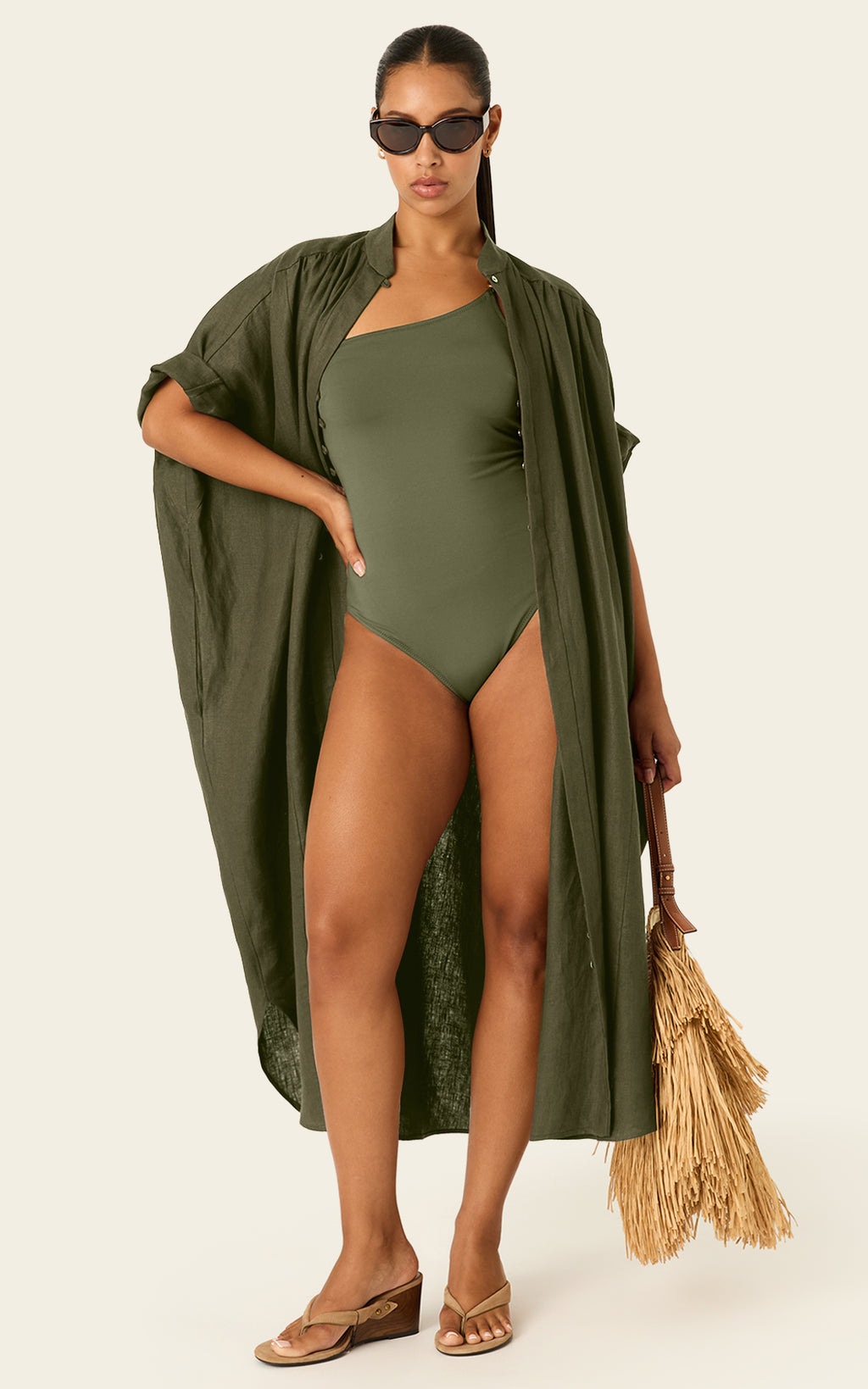 The Multiwear Shirt Dress - Oliva Verte Linen, Grande