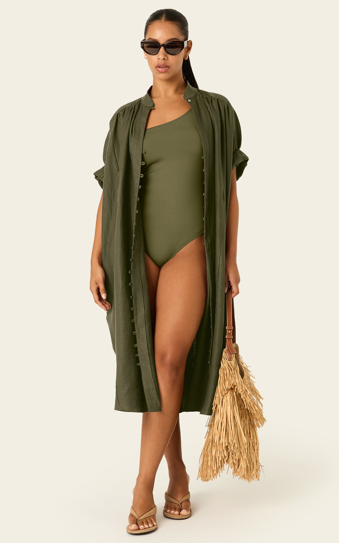 The Multiwear Shirt Dress - Oliva Verte Linen, Petite