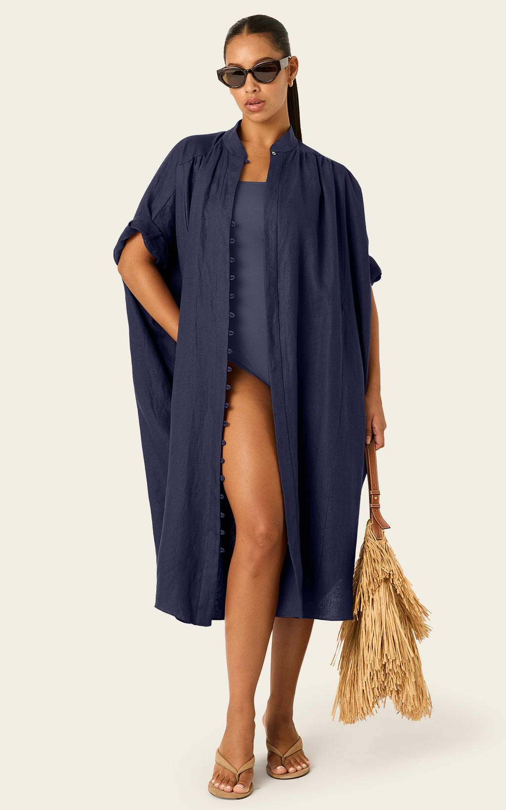The Multiwear Shirt Dress - Night Sea Linen Petite