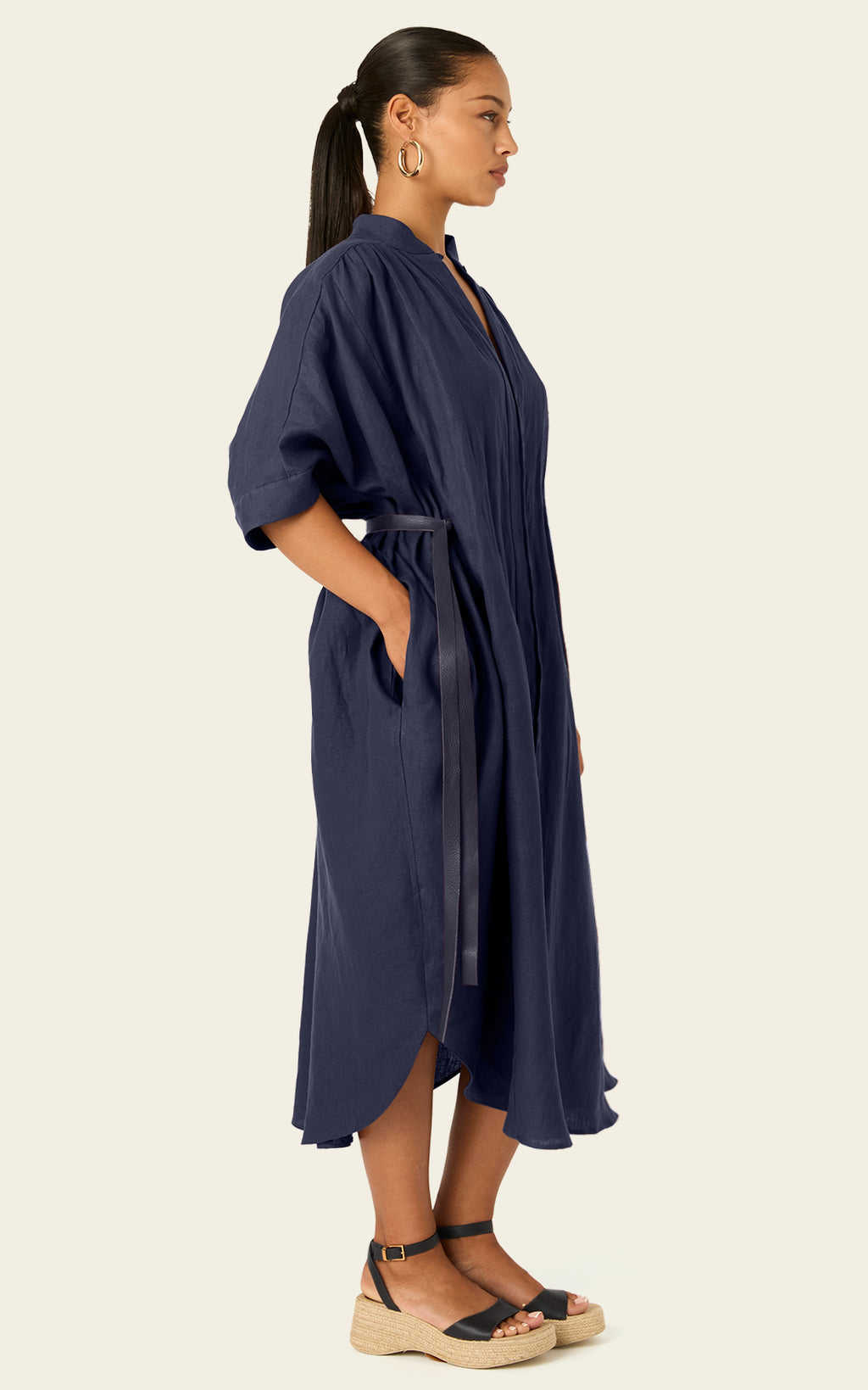The Multiwear Shirt Dress - Night Sea Linen Grande