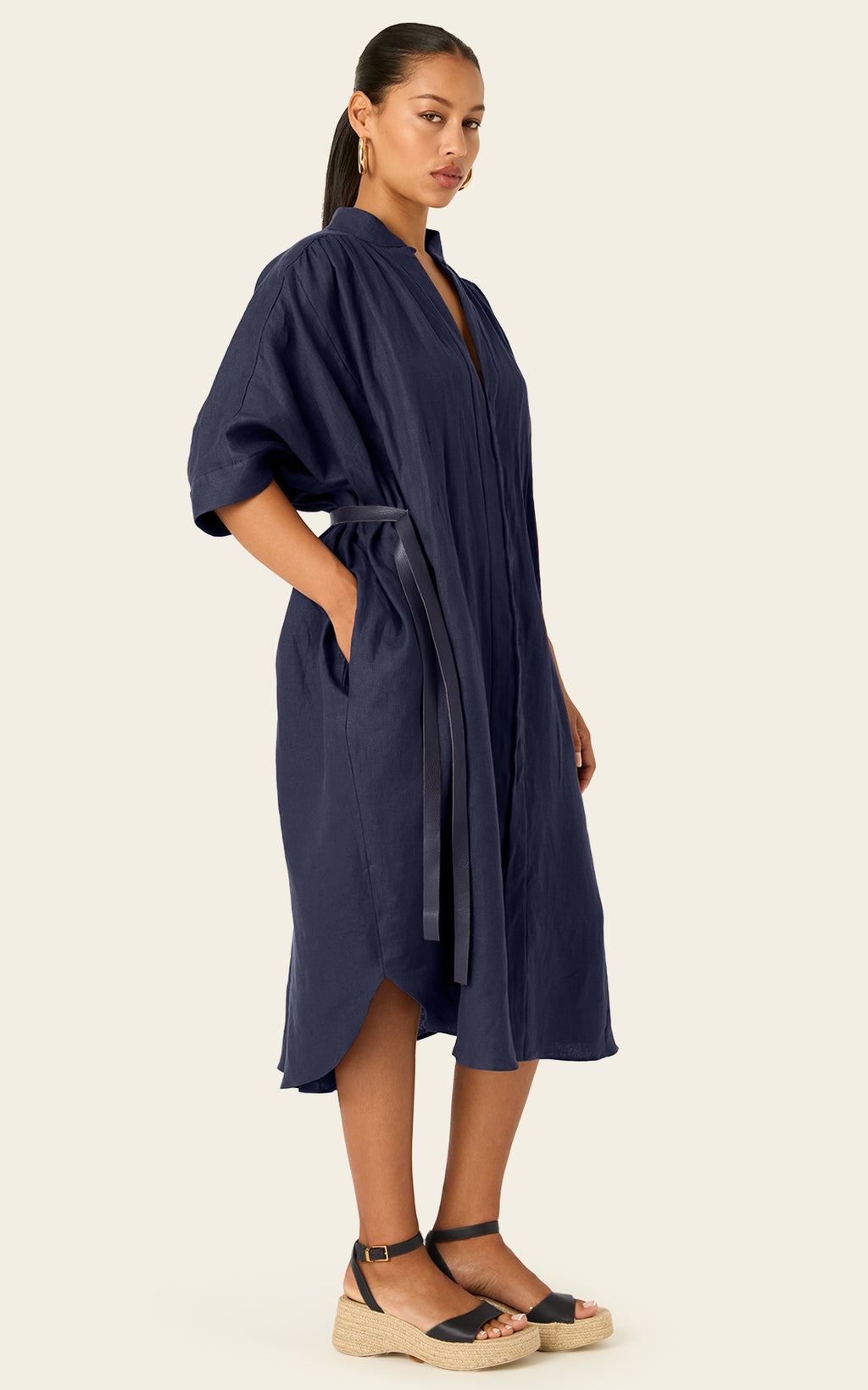 The Multiwear Shirt Dress - Night Sea Linen Petite