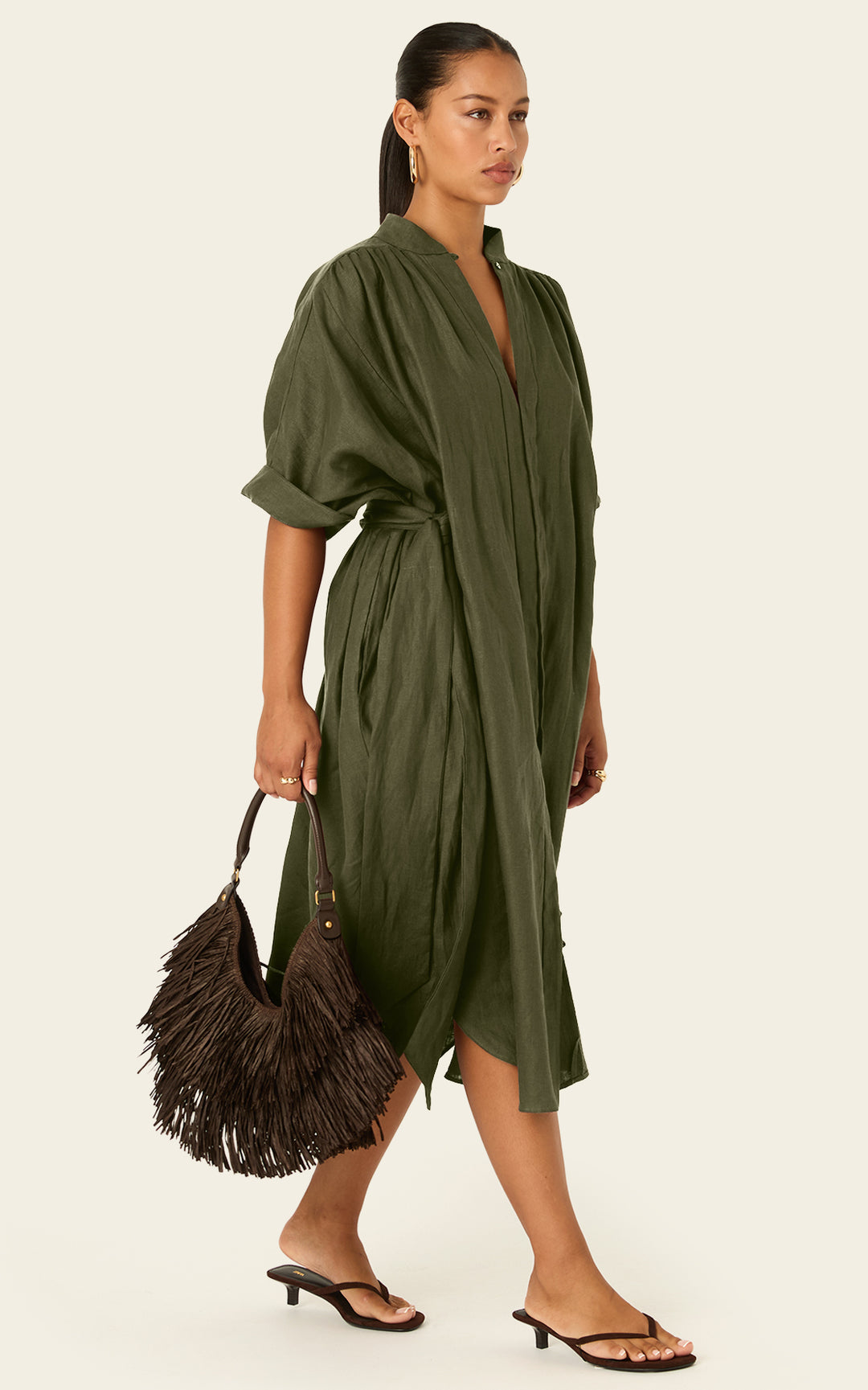 The Multiwear Shirt Dress - Oliva Verte Linen, Midi