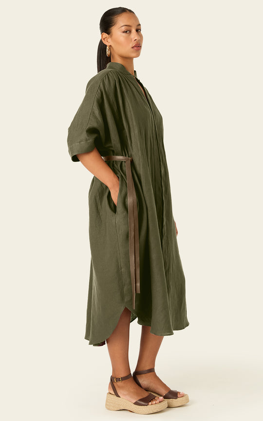 The Multiwear Shirt Dress - Oliva Verte Linen, Midi