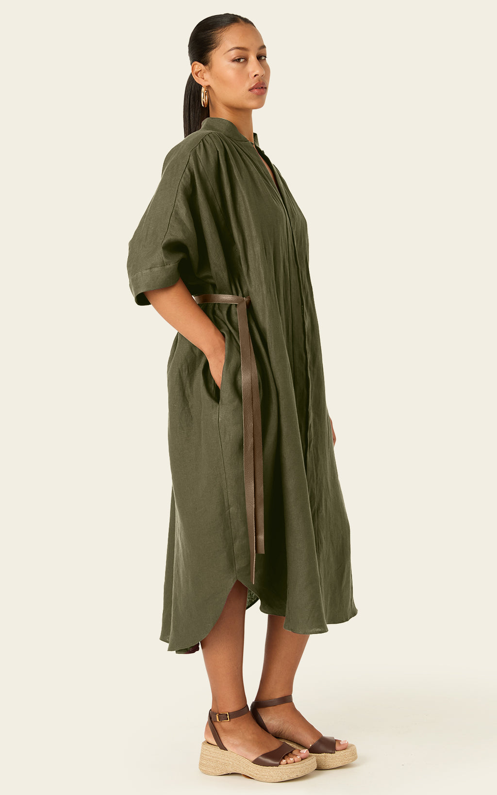 The Multiwear Shirt Dress - Oliva Verte Linen, Midi