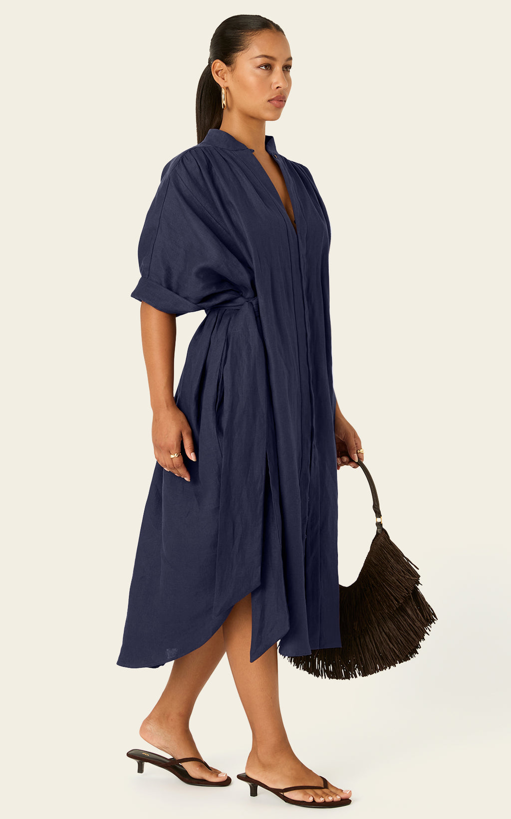The Multiwear Shirt Dress - Night Sea Linen Midi