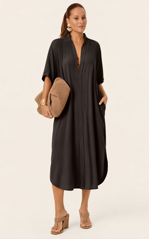 The Multiwear Shirt Dress - Black, Midi