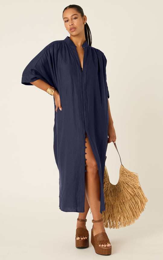 The Multiwear Shirt Dress - Night Sea Linen Grande