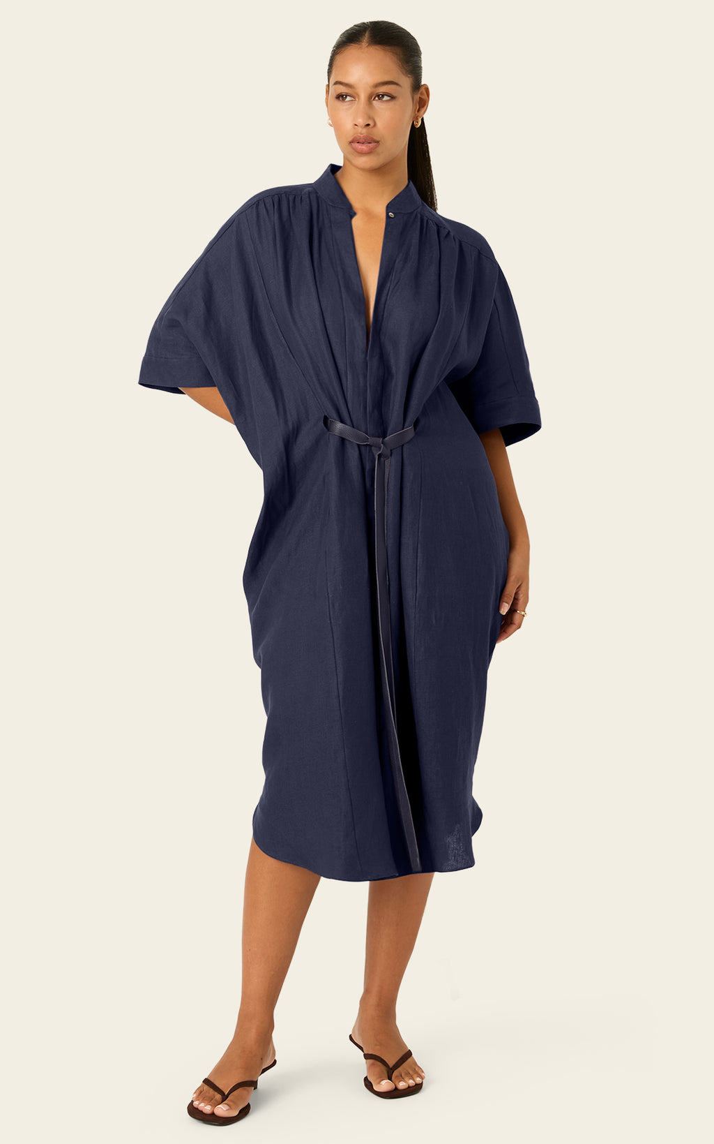 The Multiwear Shirt Dress - Night Sea Linen Petite