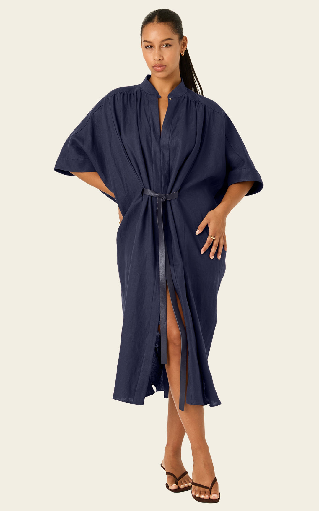 The Multiwear Shirt Dress - Night Sea Linen Midi