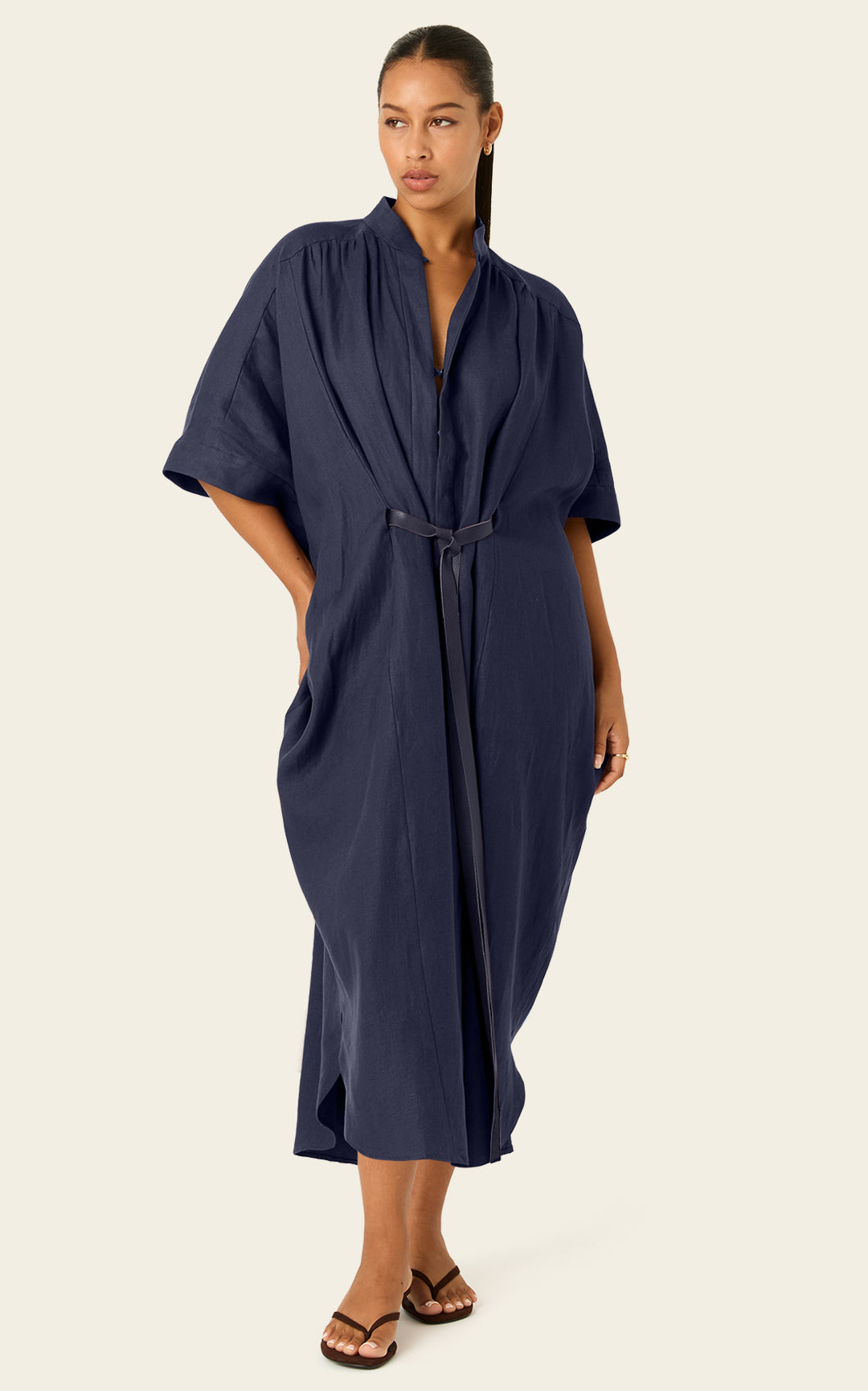 The Multiwear Shirt Dress - Night Sea Linen Grande