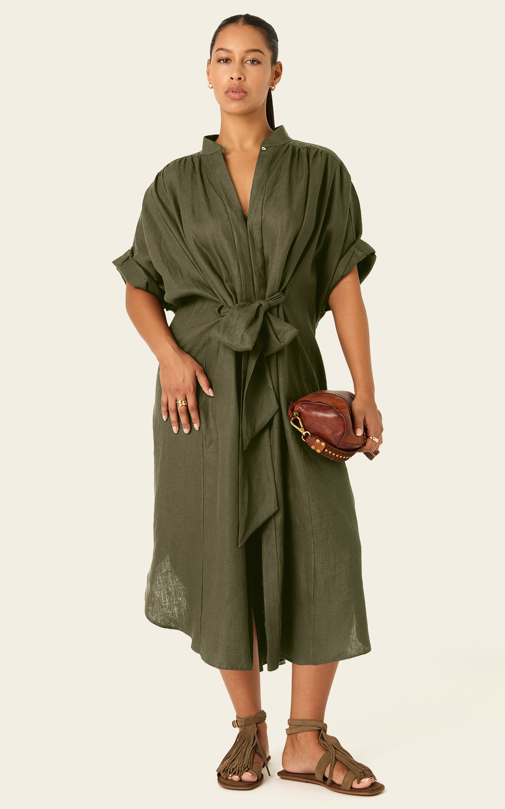 The Multiwear Shirt Dress - Oliva Verte Linen, Grande