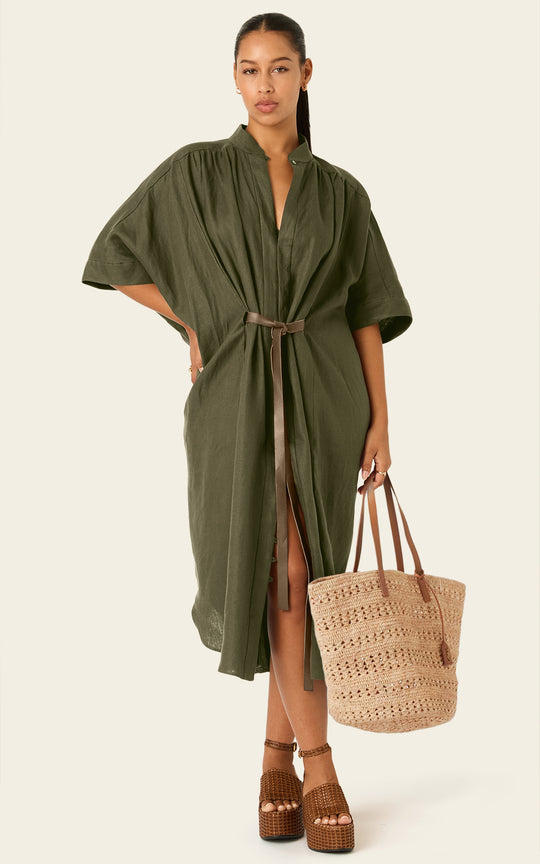 The Multiwear Shirt Dress - Oliva Verte Linen, Midi