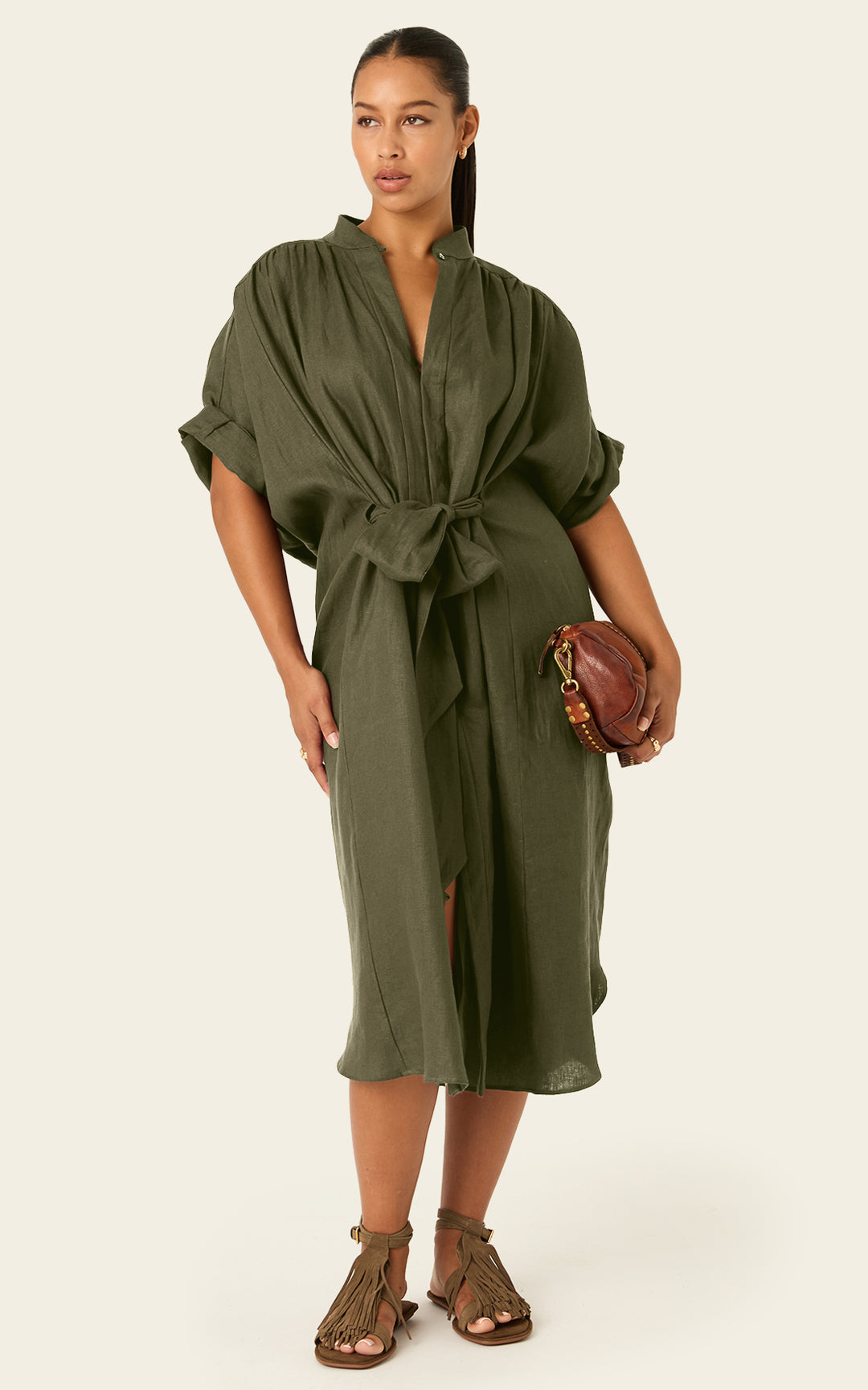 The Multiwear Shirt Dress - Oliva Verte Linen, Midi