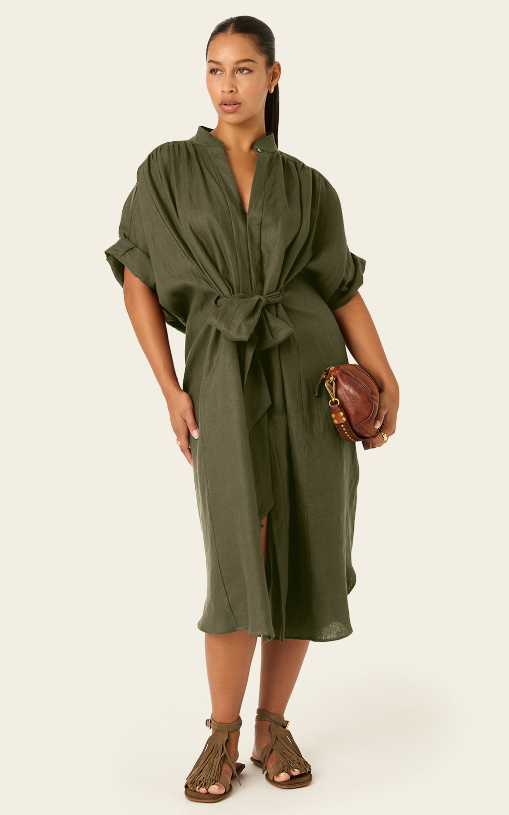 The Multiwear Shirt Dress - Oliva Verte Linen, Midi
