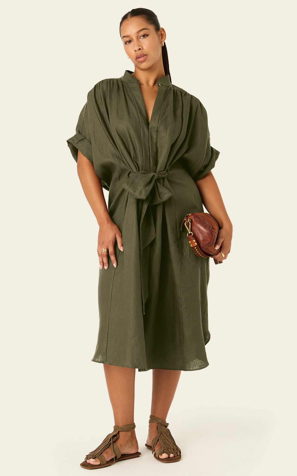 The Multiwear Shirt Dress - Oliva Verte Linen, Petite