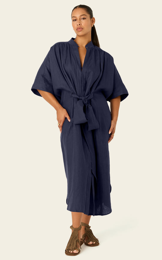 The Multiwear Shirt Dress - Night Sea Linen Grande