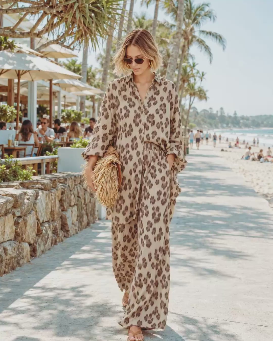 The Luxe Palazzo Pant - Snow Leopard