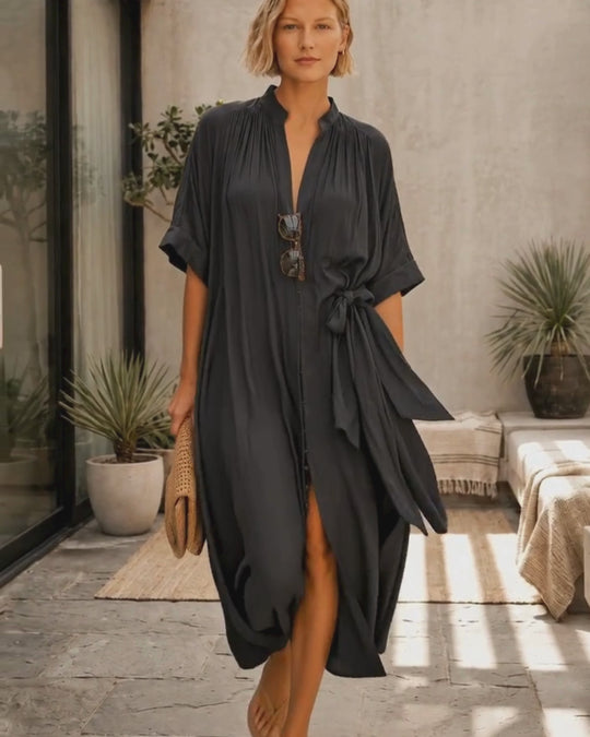 The Multiwear Shirt Dress - Black, Midi