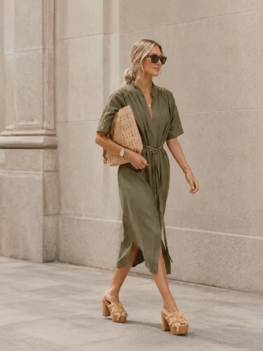 The Multiwear Shirt Dress - Oliva Verte Linen, Petite