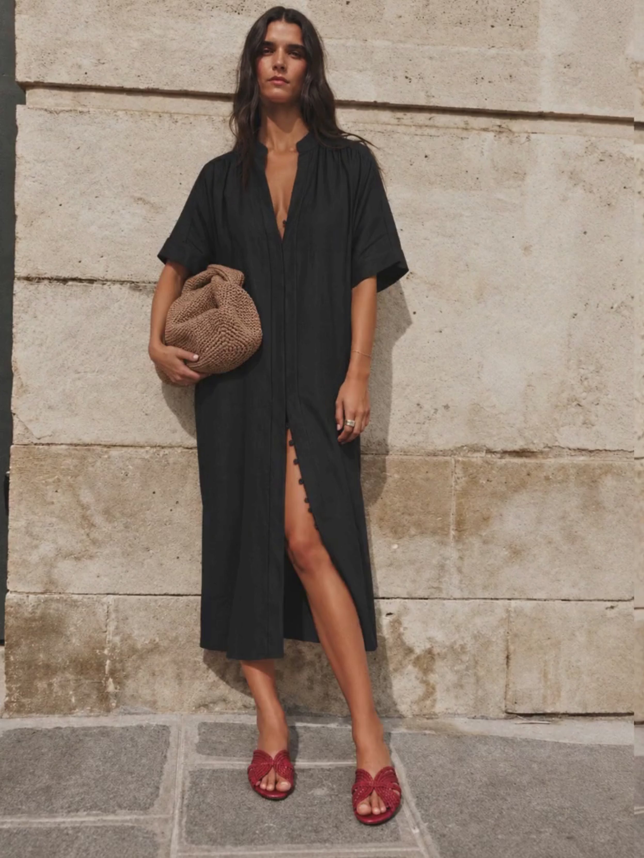 The Multiwear Shirt Dress - Black Linen Midi