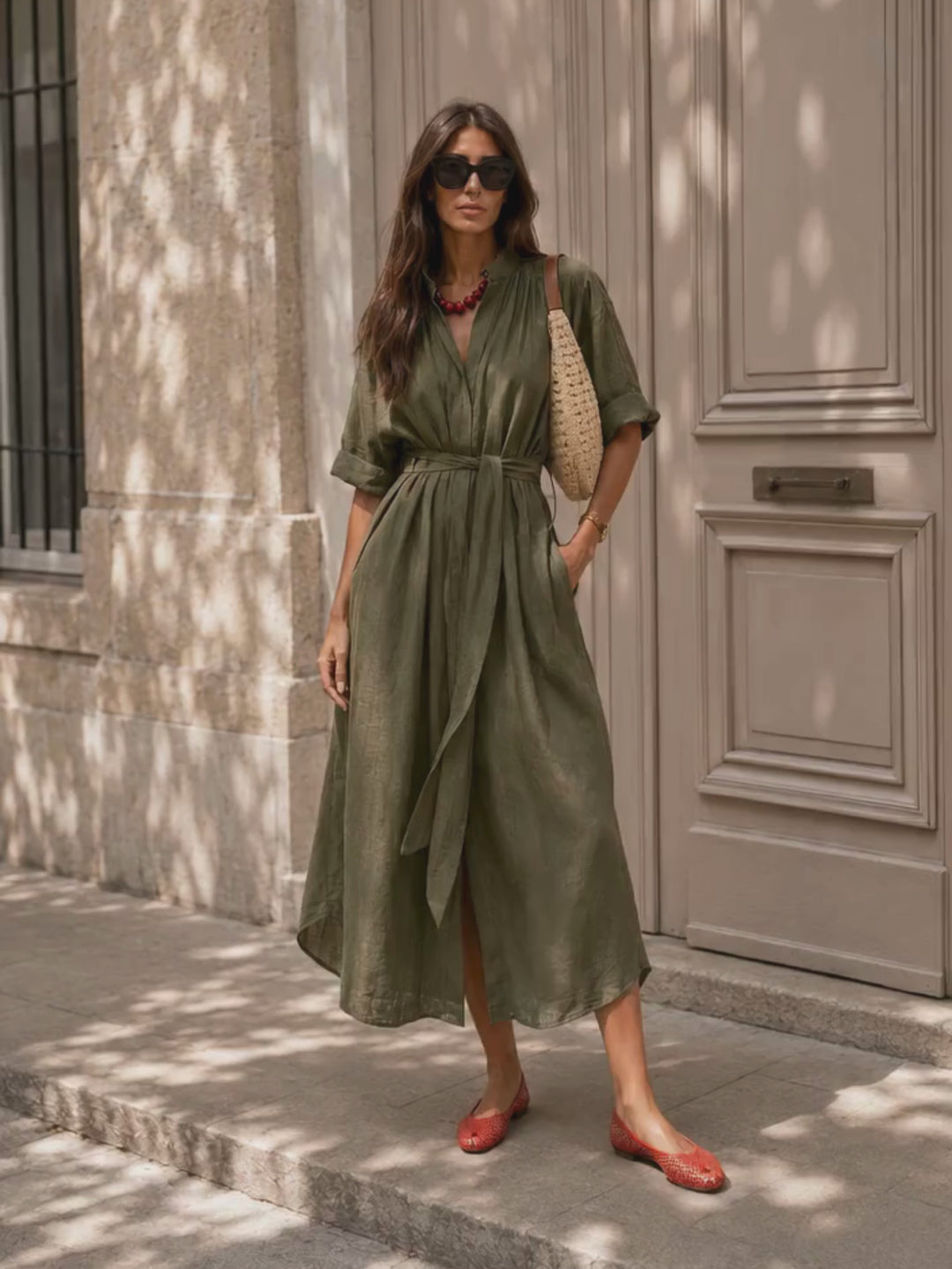 The Multiwear Shirt Dress - Oliva Verte Linen, Midi