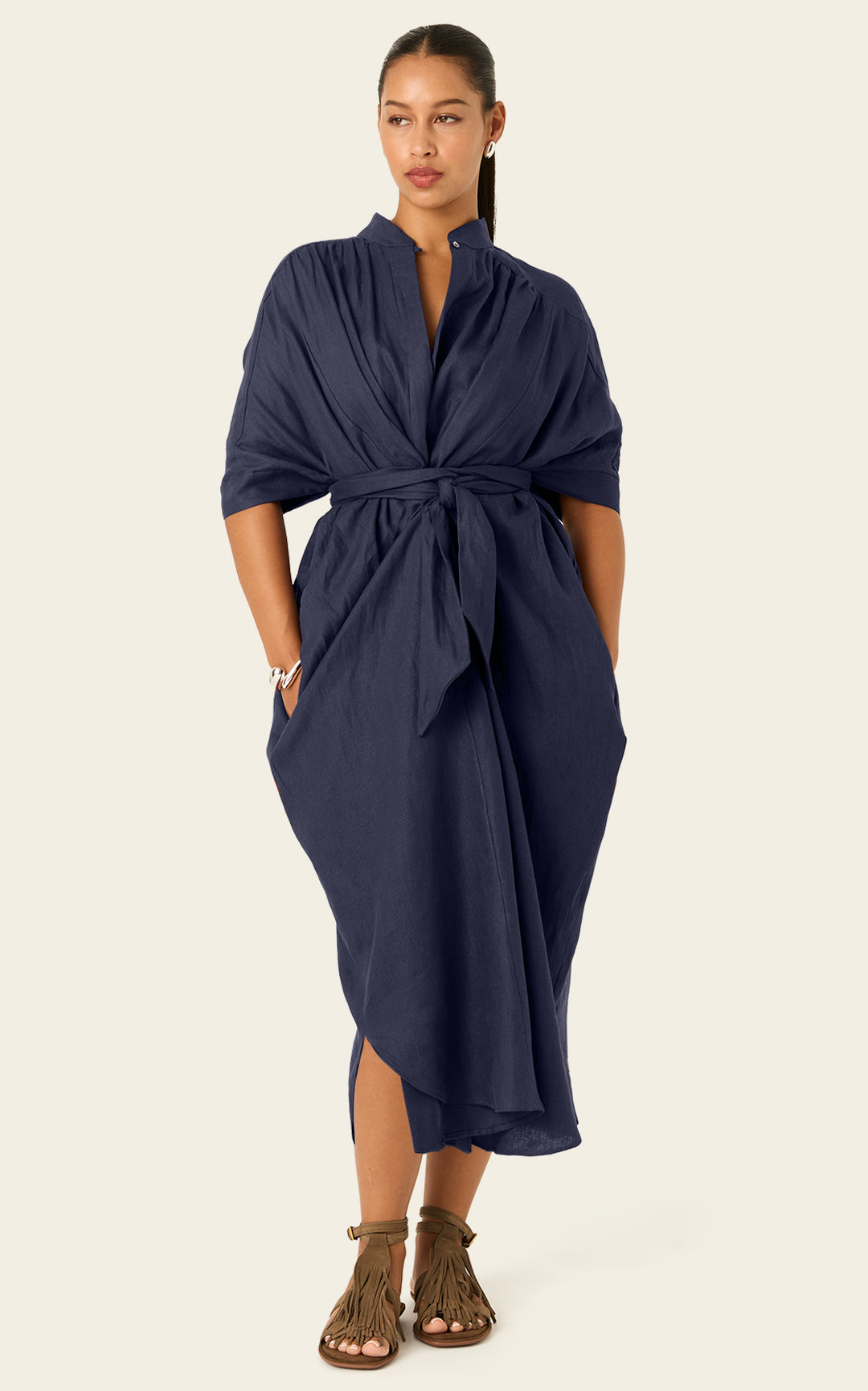 The Multiwear Shirt Dress - Night Sea Linen Grande