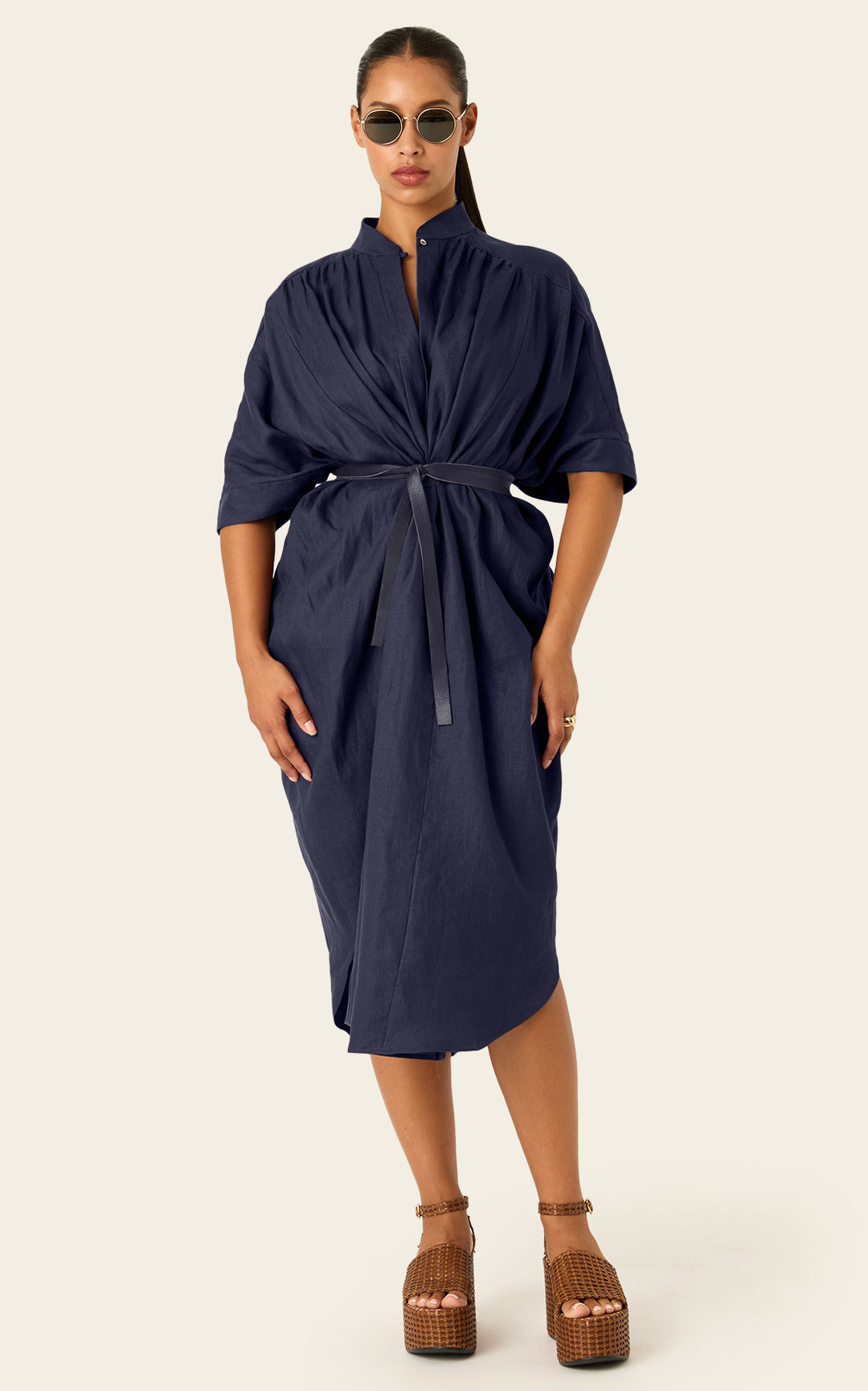 The Multiwear Shirt Dress - Night Sea Linen Midi