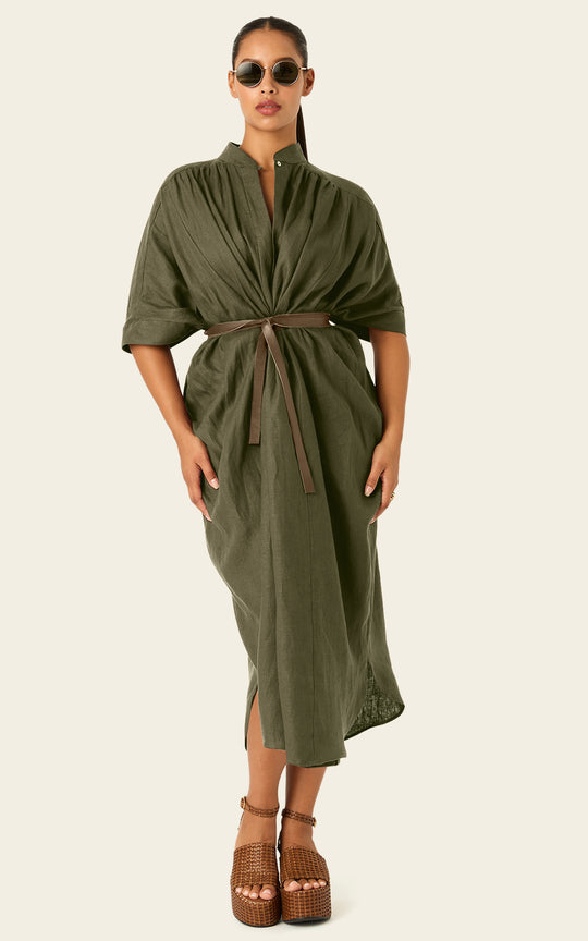The Multiwear Shirt Dress - Oliva Verte Linen, Grande